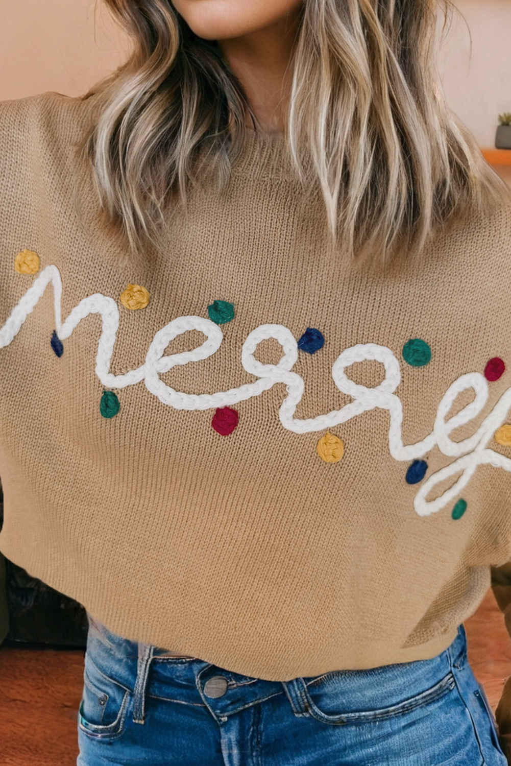 Merry Colorful Dot Detail Christmas Dolman Sweater