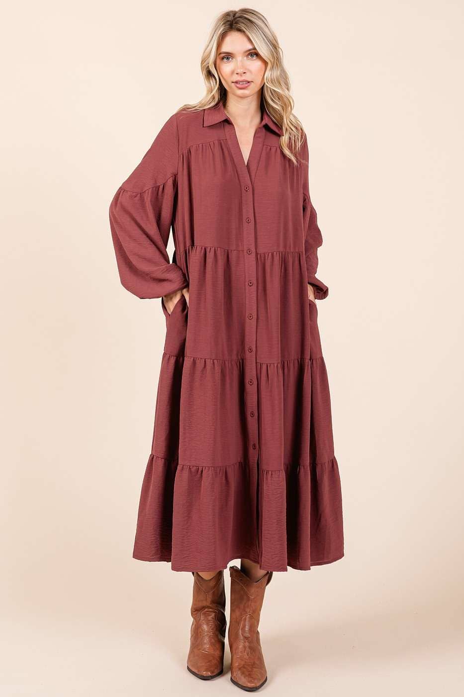 Airflow Tiered Button Down Long Sleeve Maxi Dress Purpose People Products Airflow Tiered Button Down Long Sleeve Maxi Dress Purpose People Products