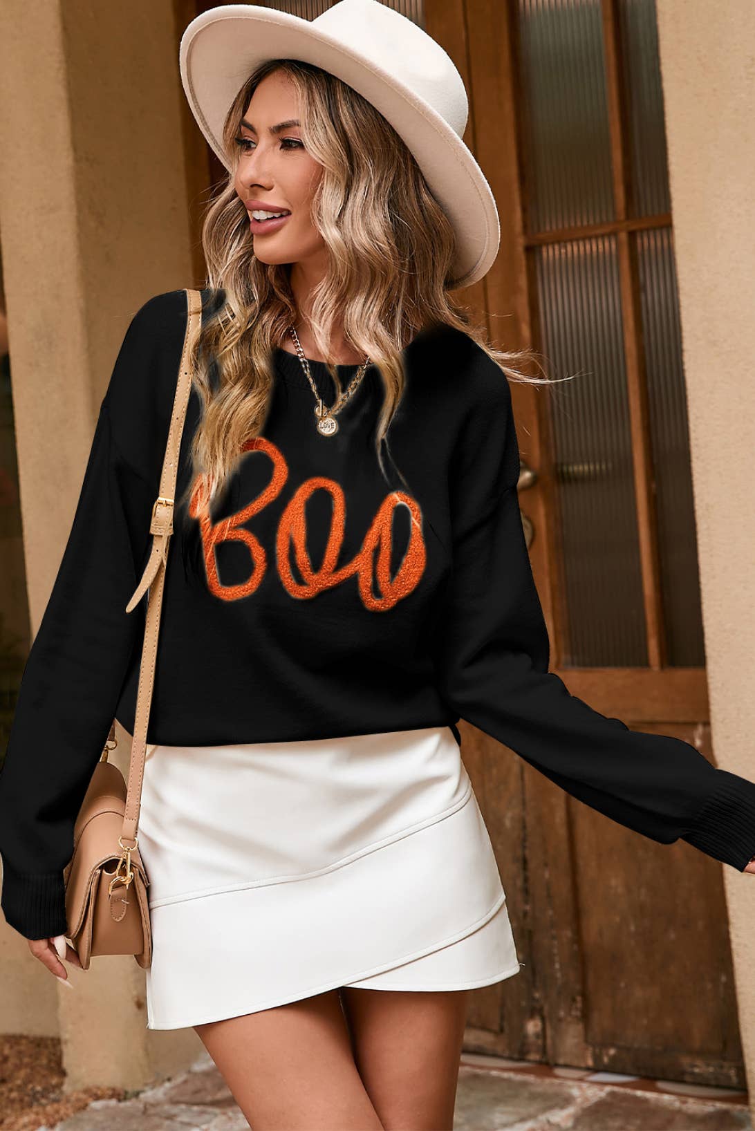 Boo Fall Ribbed Edge Sweater