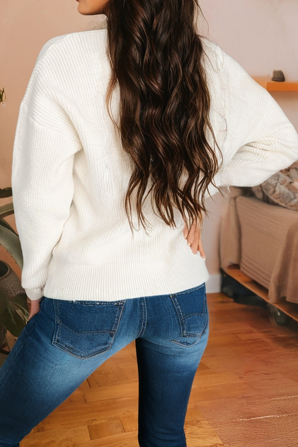 Pumpkin Embroidered Ribbed Sweater