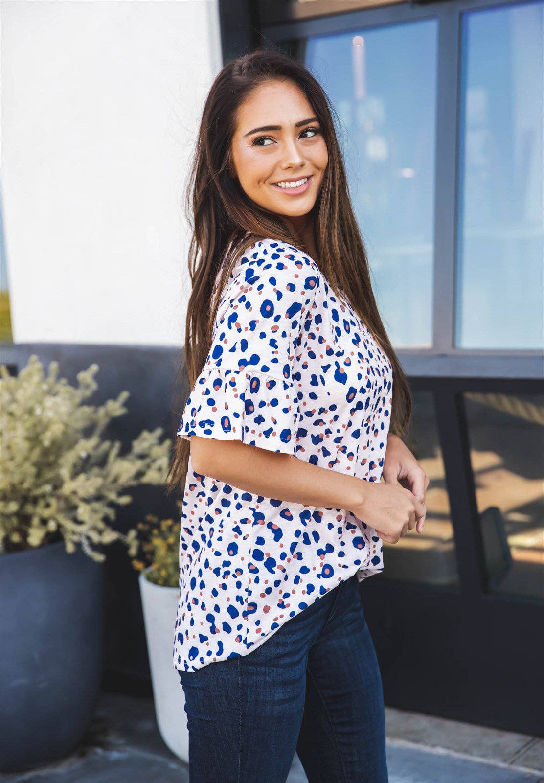 Patterned Flare Sleeve Brooklyn Top