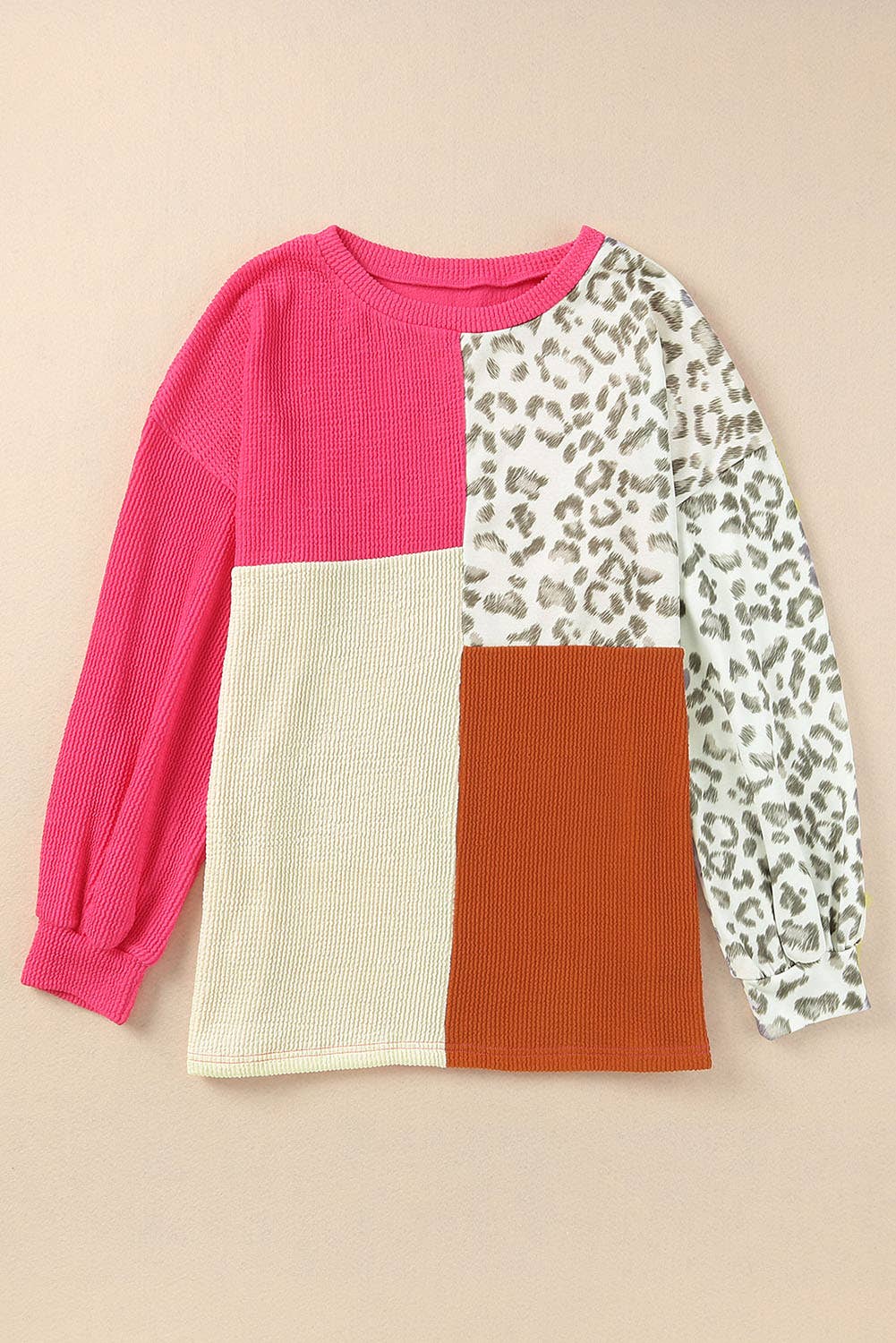 Patchwork Color Block Ribbed Long Sleeve Top