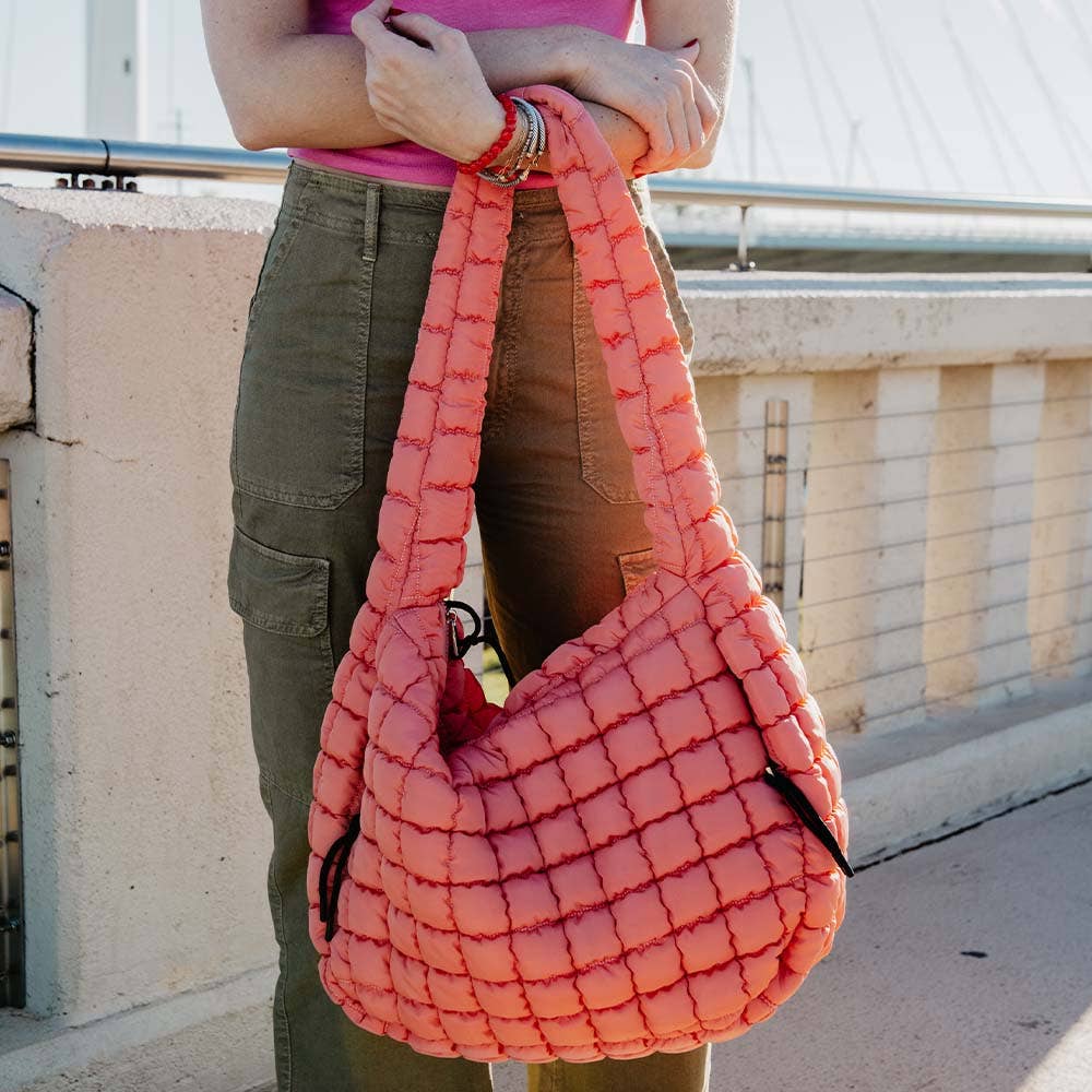 Coral X-Large Quilted Hobo Bag