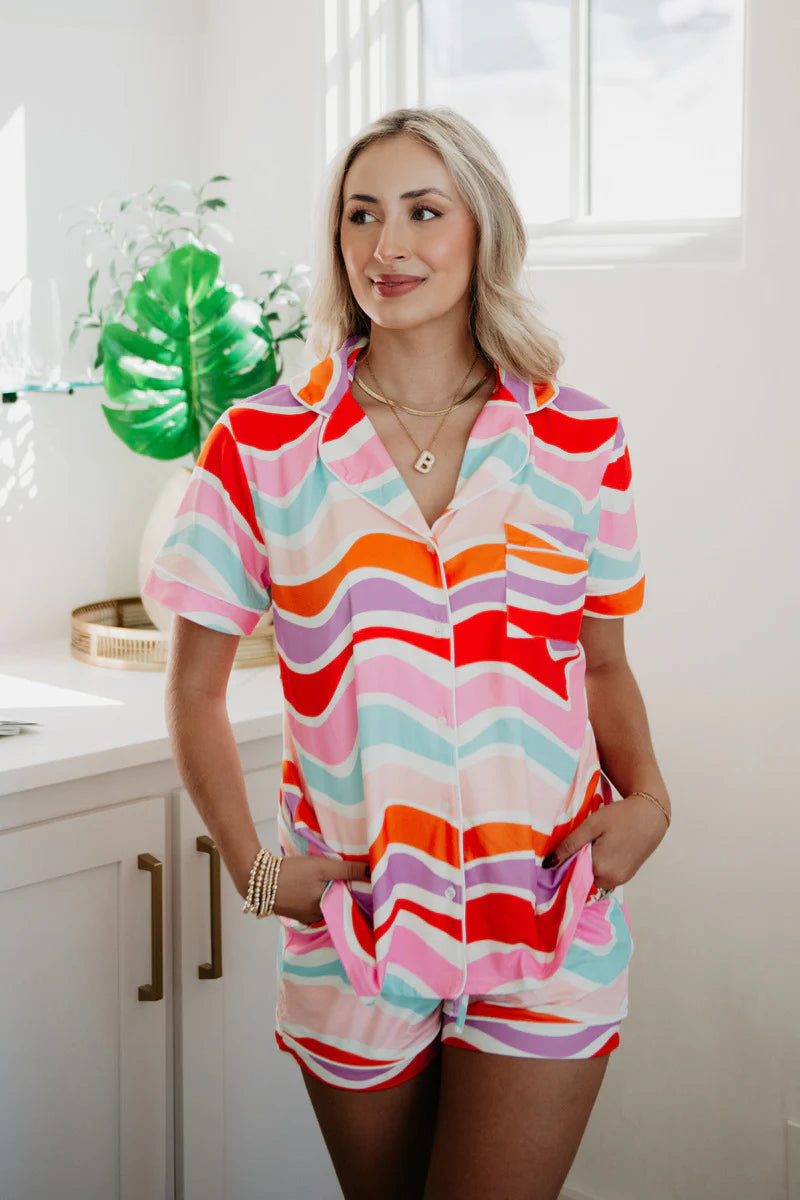 Multicolored Wave Pajama Short Set