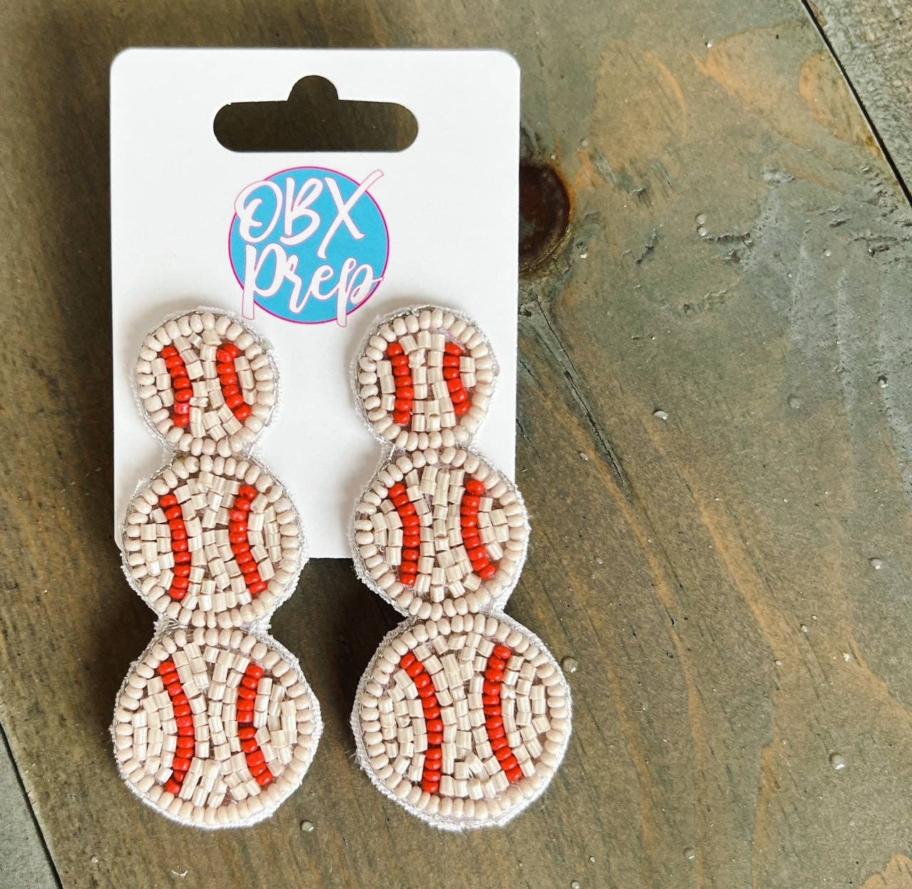 Baseball Triple Seed Beaded Drop Earrings