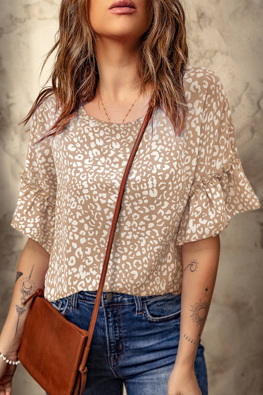 Pink Leopard Spotted Ruffle Sleeve Shirt
