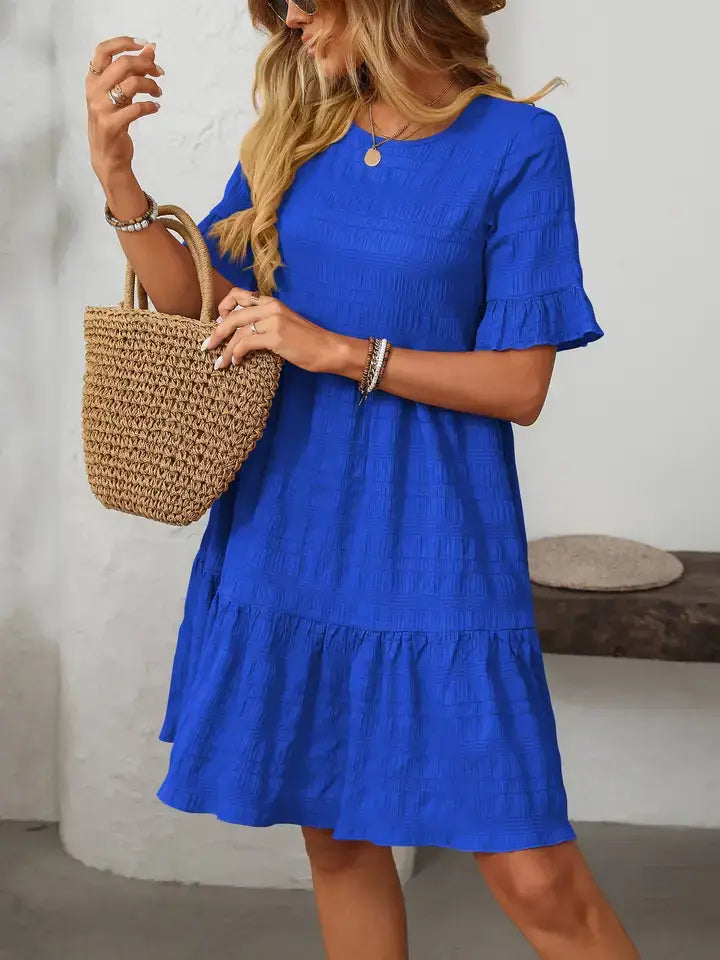 Ruffle Sleeve Tiered A Line Mini Dress Summer Flowy