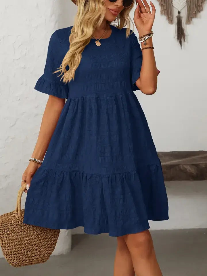 Ruffle Sleeve Tiered A Line Mini Dress Summer Flowy