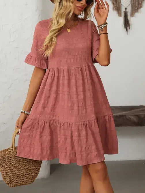 Ruffle Sleeve Tiered A Line Mini Dress Summer Flowy