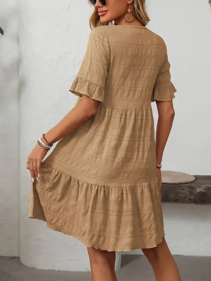 Ruffle Sleeve Tiered A Line Mini Dress Summer Flowy