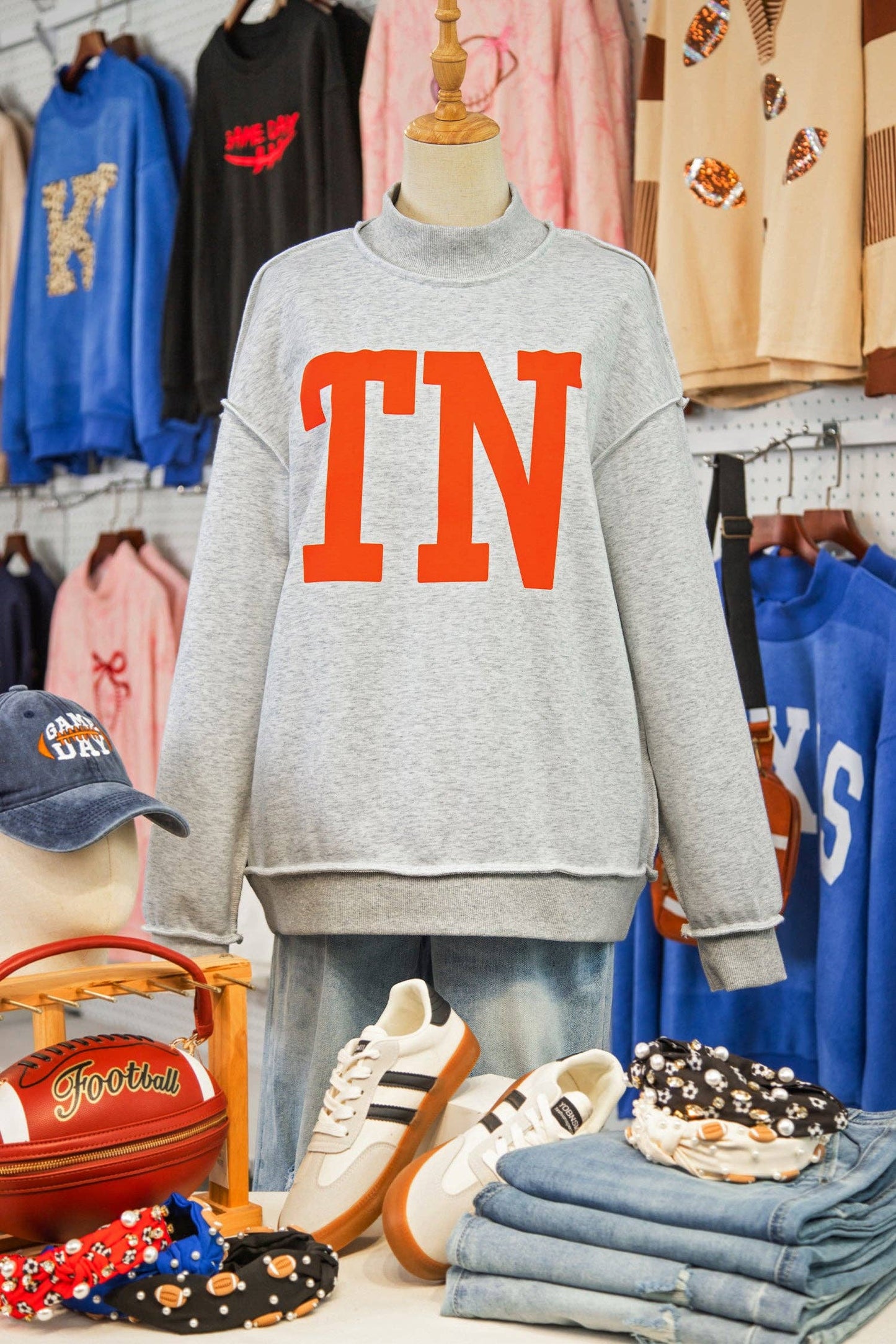 Light Grey TN TENNESSEE Double Printed Reversible Mock Neck Sweatshirt