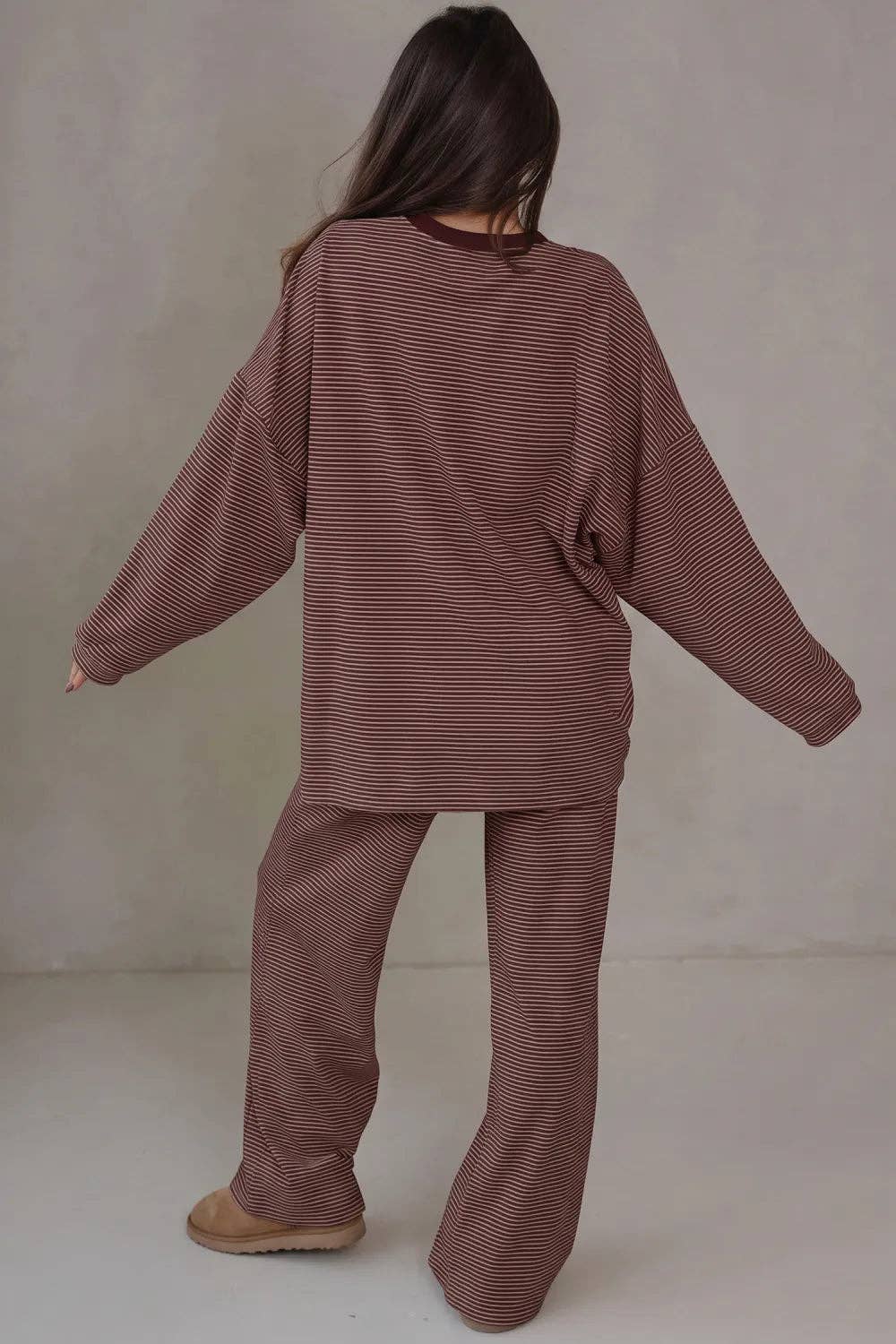 Blue Striped Drop Shoulder Long Sleeve Pant Set