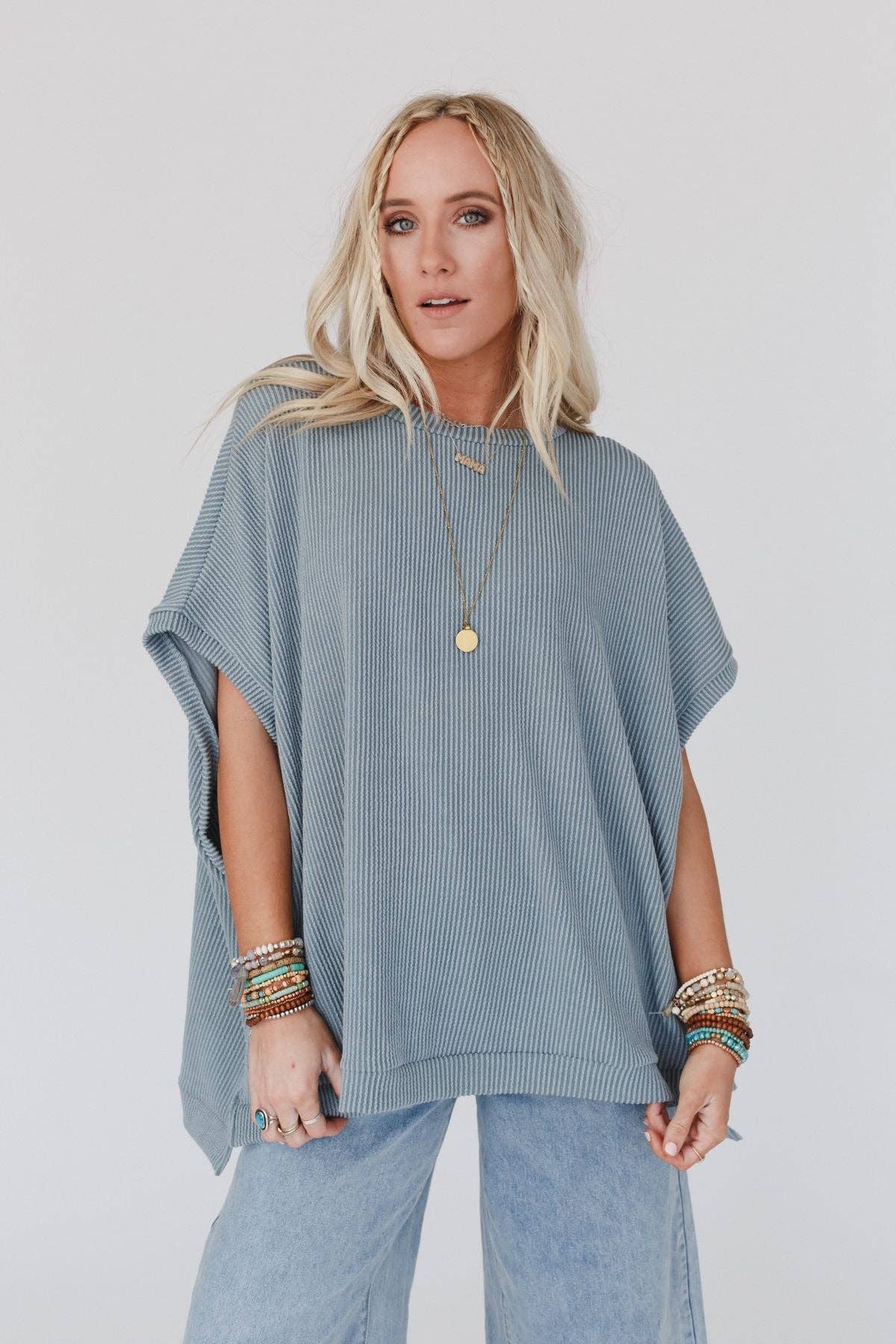 Moon Glow Texture Knit Top - Seafoam