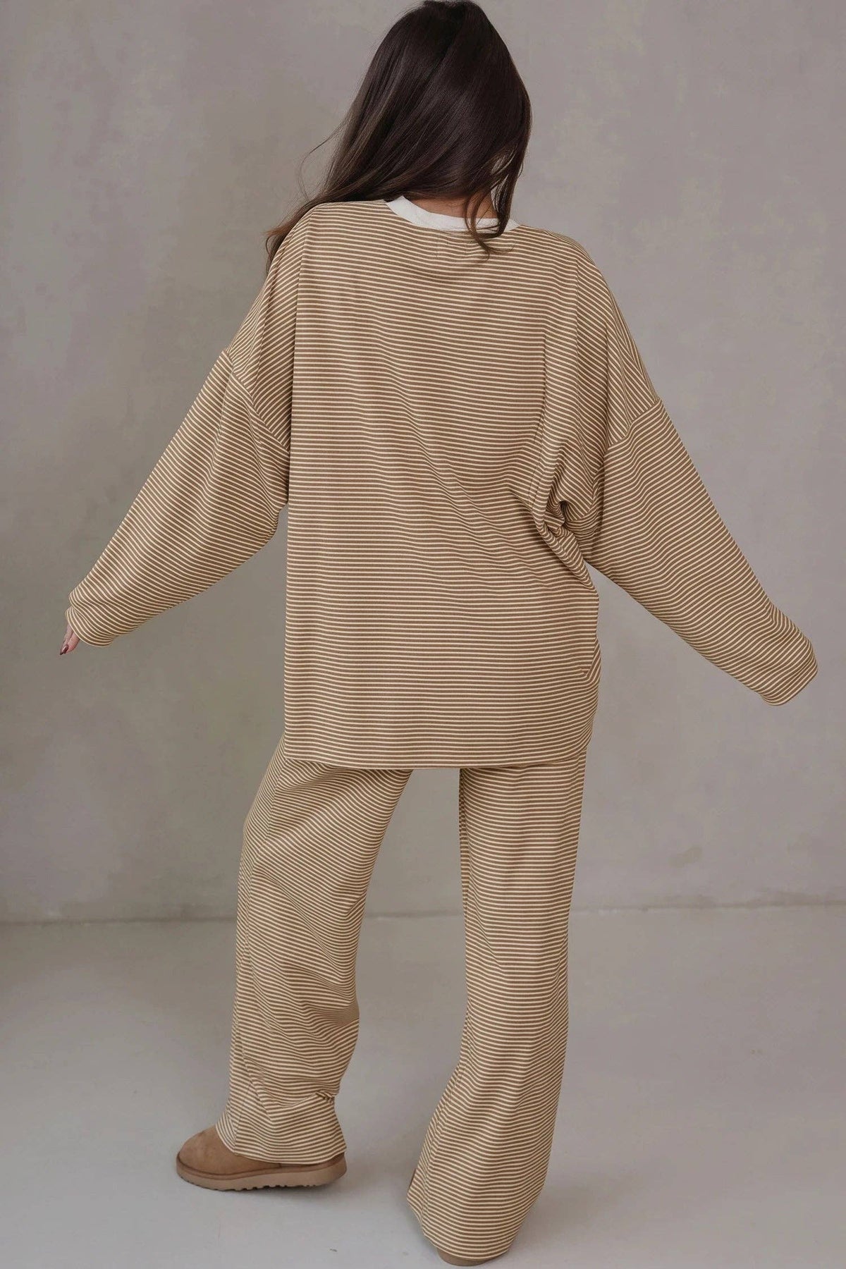 Blue Striped Drop Shoulder Long Sleeve Pant Set