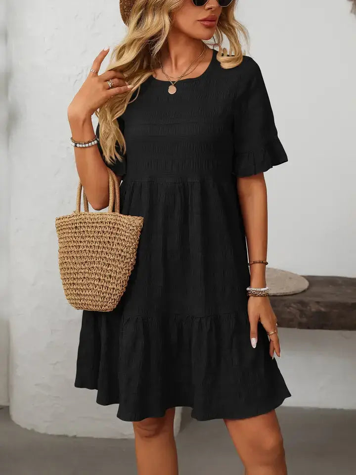 Ruffle Sleeve Tiered A Line Mini Dress Summer Flowy