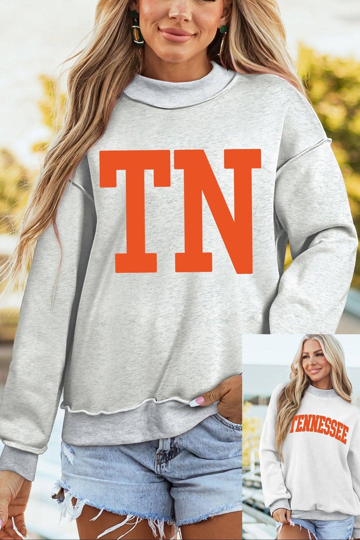 Light Grey TN TENNESSEE Double Printed Reversible Mock Neck Sweatshirt