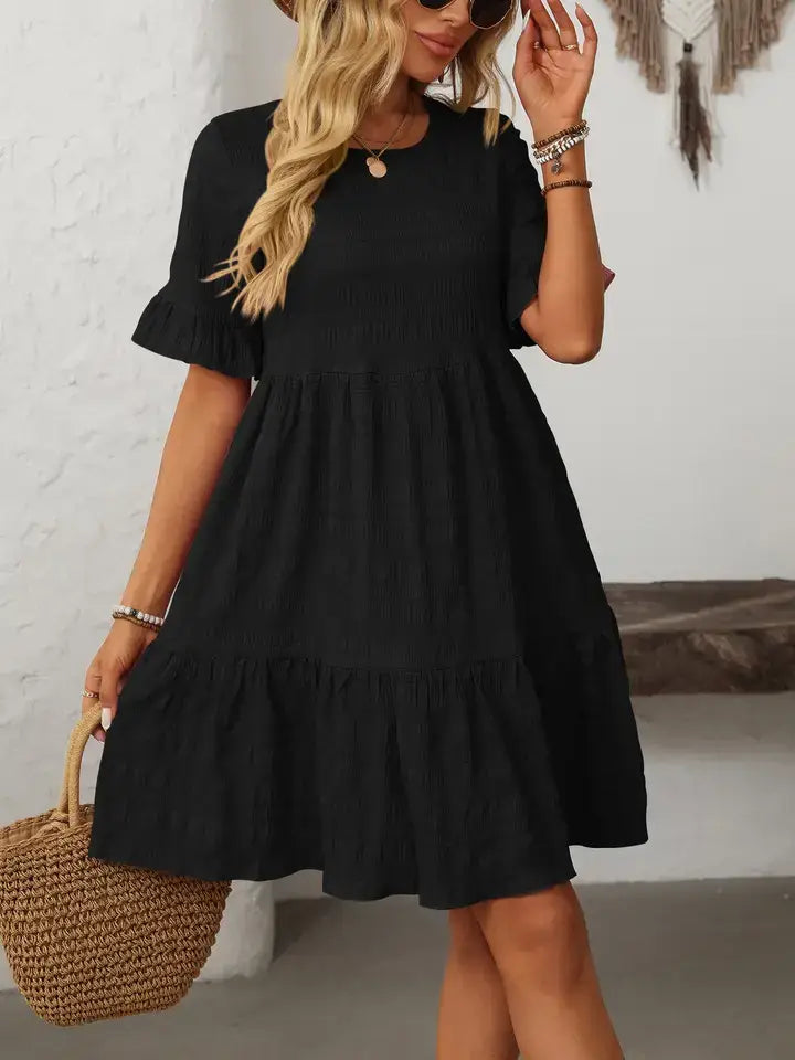 Ruffle Sleeve Tiered A Line Mini Dress Summer Flowy