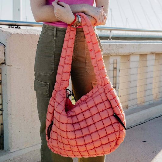 Coral X-Large Quilted Hobo Bag