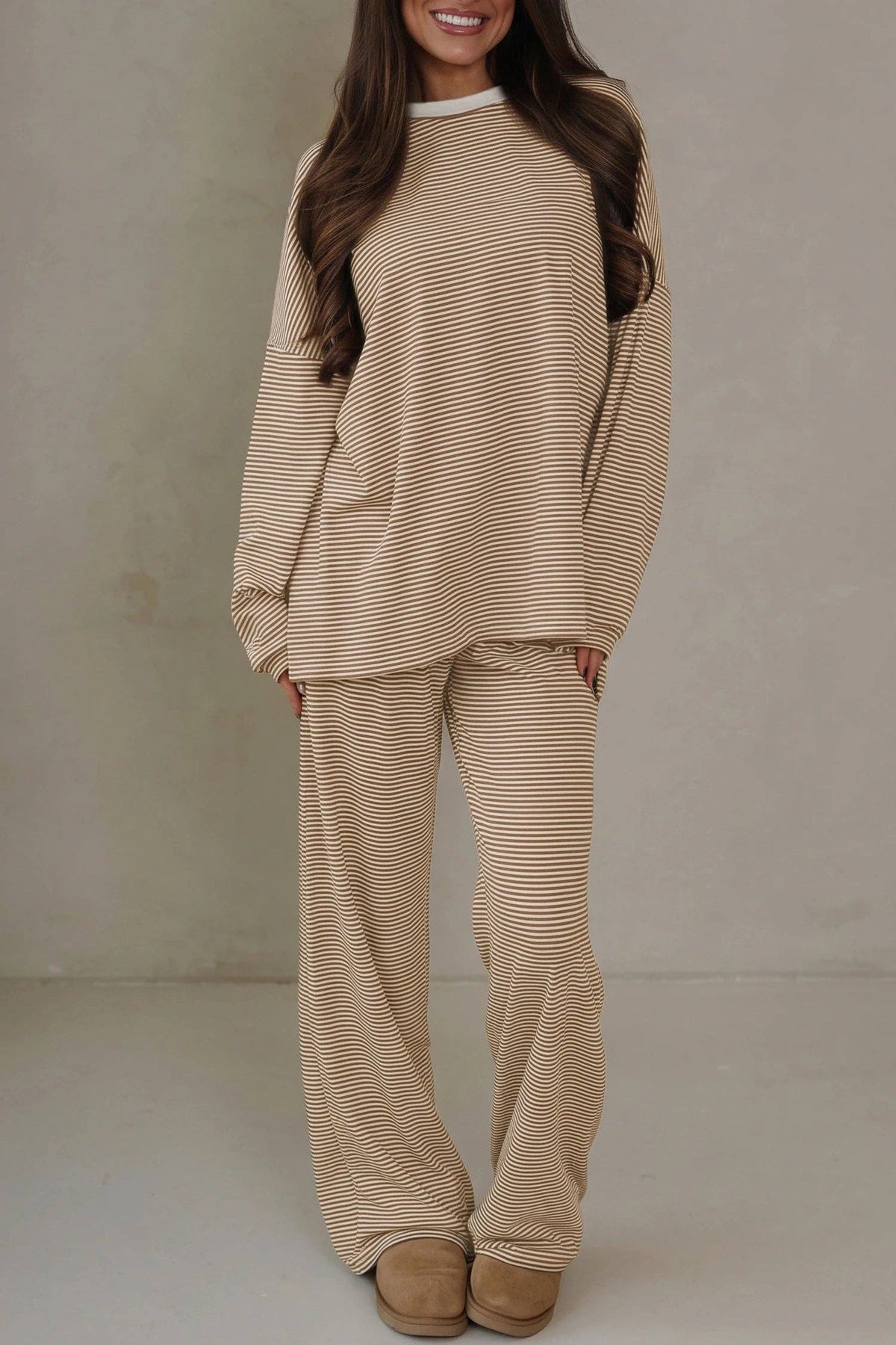 Blue Striped Drop Shoulder Long Sleeve Pant Set
