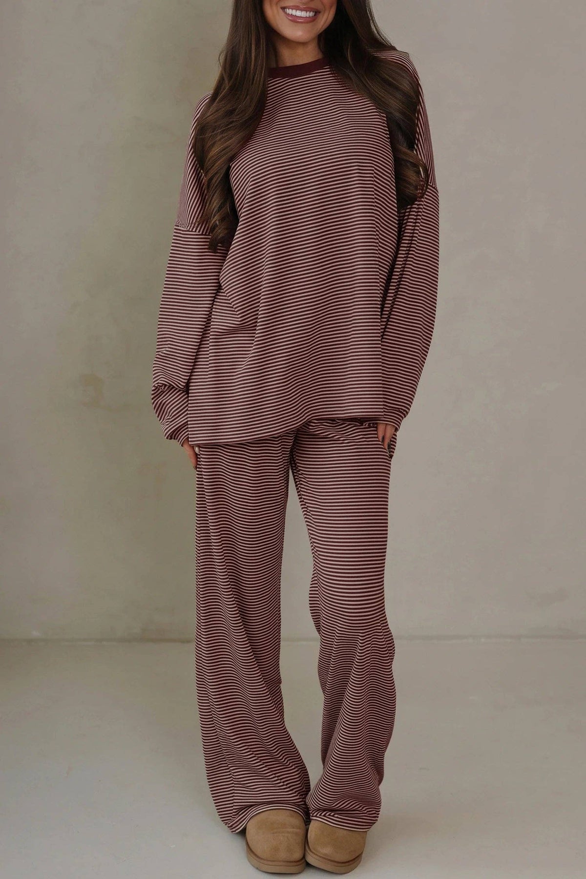 Blue Striped Drop Shoulder Long Sleeve Pant Set