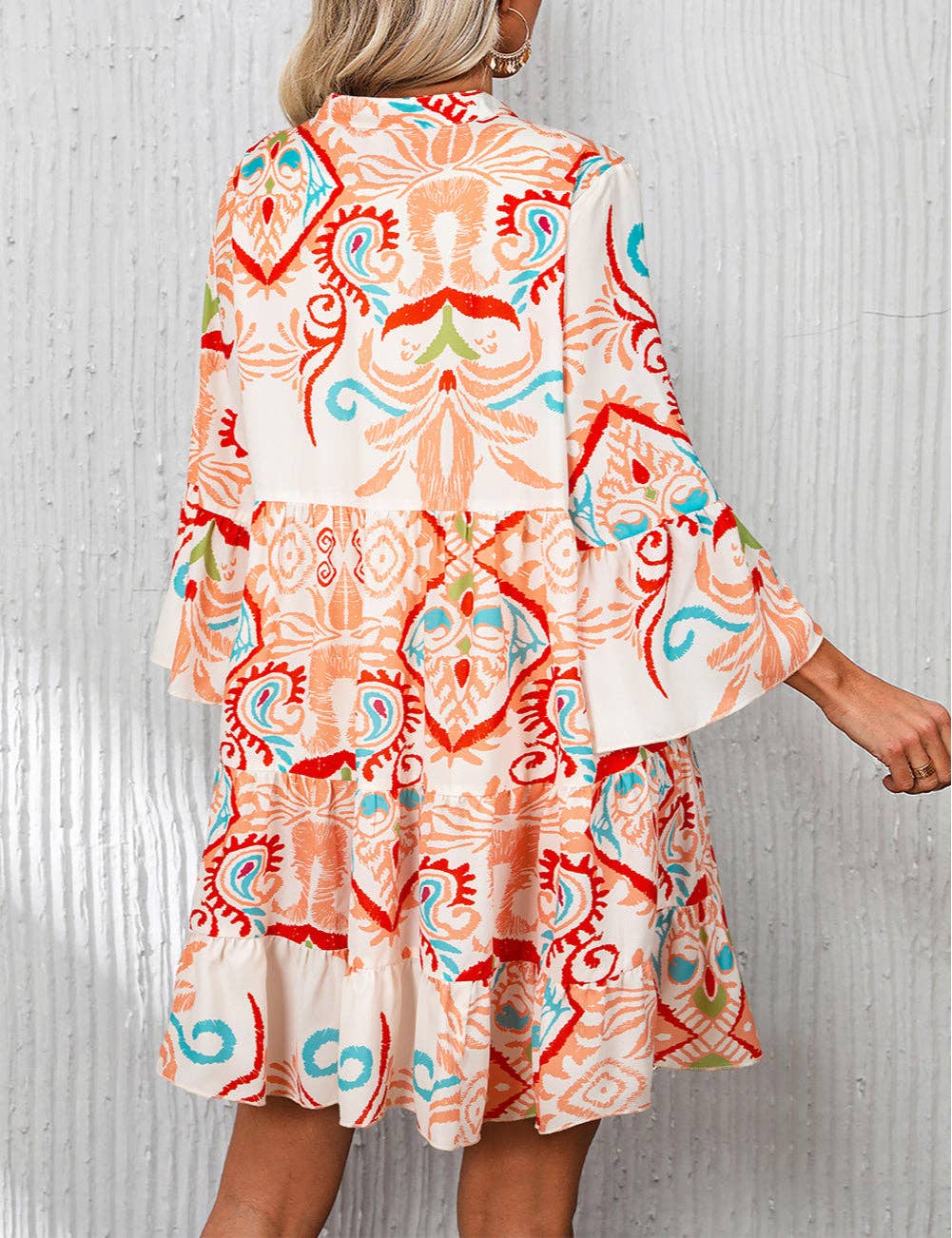 Tribal Bracelet Sleeve Buttoned Mini Dress