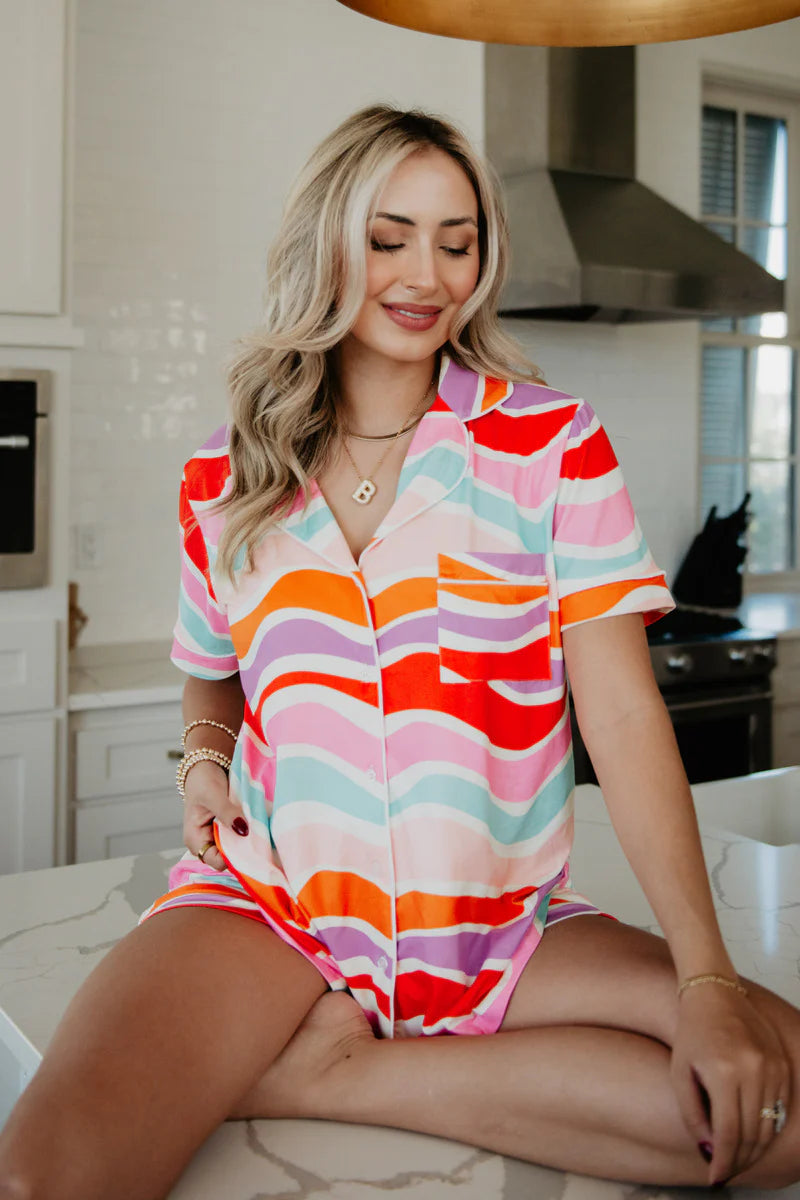 Multicolored Wave Pajama Short Set