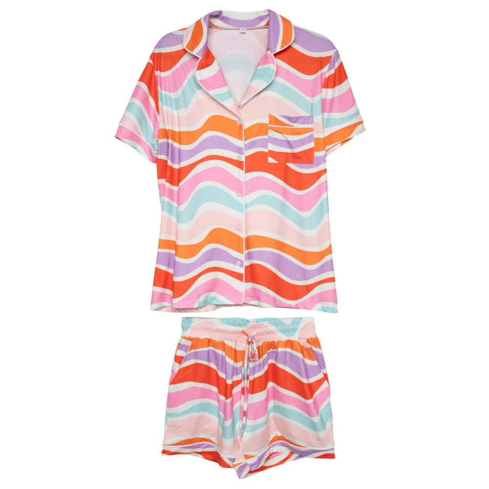 Multicolored Wave Pajama Short Set